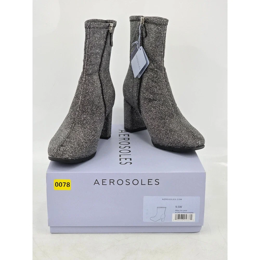 Aerosoles Miley Ankle Boots Womens 9.5W Gunmetal Glitter Stretch - New